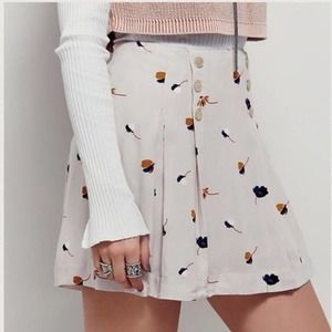 Free People Lovers Lane Peach Cream Blush Floral Button Pleated Skirt